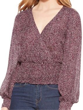 Parker 100% Silk Funfetti Wrap Smocked Waist Blouse